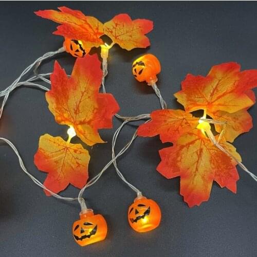 1.5/3M Halloween LED Pumpkin String Light for Room Decoration Accessories Halloween Maple Leaf Lights Battery Power Garland Lamp