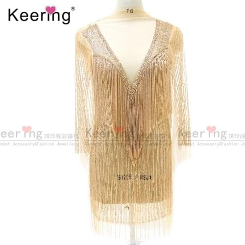 Hand-made Waterfall dangling rhinestone bodice applique for party dress WDP-117