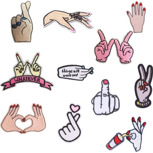 Sexy Hand Patch Sticker Iron on Clothes DIY Handsome Heat Transfer Applique Embroidered Application Cloth Fabric Sequin Patches