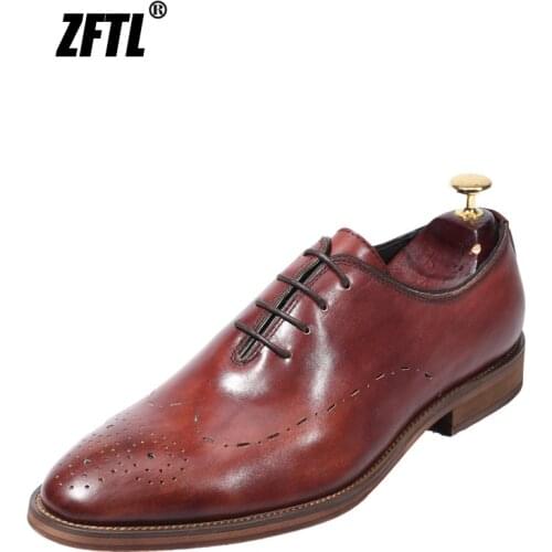 ZFTL Mens Wedding shoes Dress Shoes Man Oxford Shoes Male Derby shoes Handmade Genuine Leather Man British carved banquet shoes