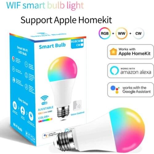 WiFi Smart Light Bulb E27/E26/B22 RGB+CW 9W Energy Saving Dimming Timer LED Light Bulb Work With Alexa Google Home Homekit