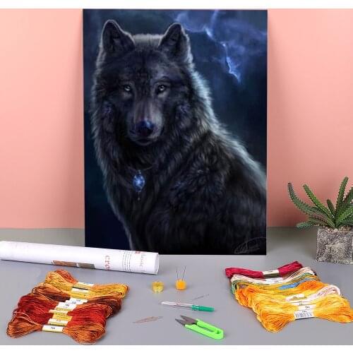 Wolf Night Moon Printed 11CT Cross-Stitch Full Kit Embroidery DMC Threads Hobby Painting Sewing Knitting Wholesale Counted