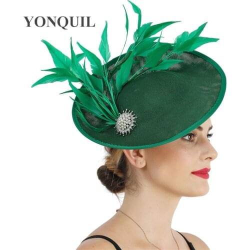 Green Big Fascinator Hat For Ladies Wedding Headwear Fancy Feather Hair Accessories Ladies Elegant Party Dinner Chapeau Cap