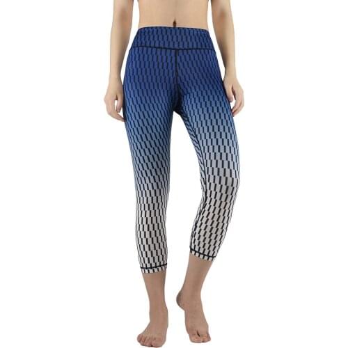 Women Printing Gradient Tight High Waist Summer Cropped Body Shaping Sports Gym Running Slim Fitness Large Size Yoga Pants