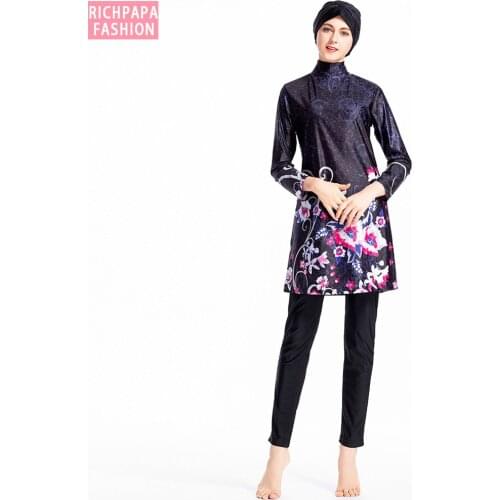 Womens Burkinis Muslim Swimwear Ladies hijab Modest Islamic Muslimah Swimsuit Raincoat Bathing Swimming Suit Beachwear