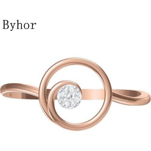 Byhor Solid 14K White+Rose Gold 0.032ct H/SI Natural Diamonds ring Women Fine Jewelry Trendy Wedding Band кольцa round Ring