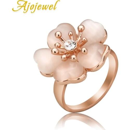 Ajojewel Beautiful Women Accessories Sweet Gold-color Beige Opal Flower Ring Size 7/8/9 Ladies Jewelry