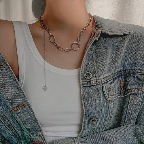 Women Simple Ring Necklace 2021 New Female Minority Design Autumn Winter Sweater Chains Necklaces