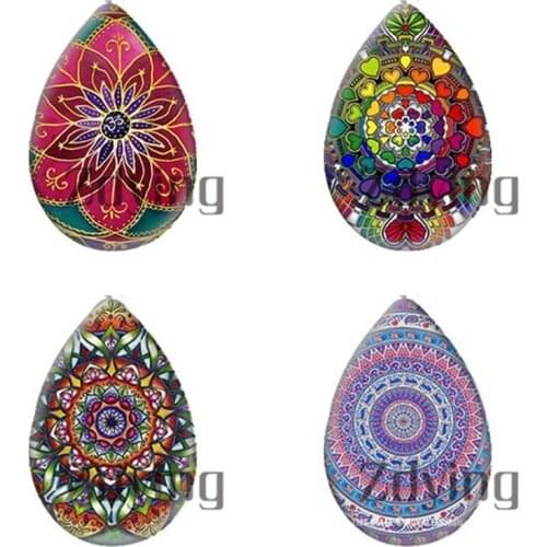 Zdying 10pcs/lot Vintage Mandala Flowers Water Tear Drop Glass Photo Cabochon Demo Flat Back DIY Earrings Rings Jewelry Findings