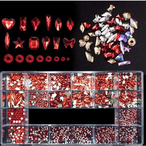 1000Pcs/Box Crystal Diamond In Grids 21 Shape And Nail Glitte Flatback Nail Art Rhinestone Set With Rhinestone & Decoration