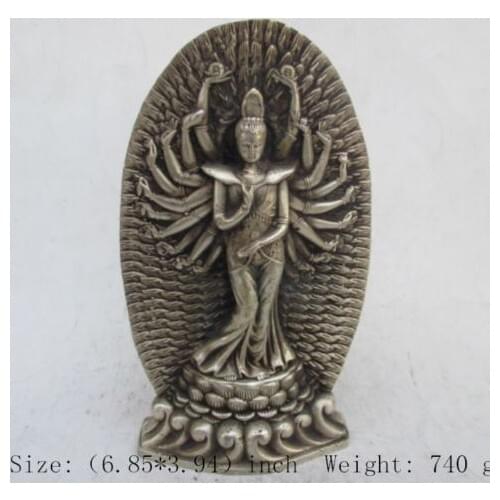 17.5 cm * /China cupronickel goddess guanyin bodhisattva bless peace 1000 arm buddha statue metal handicraft