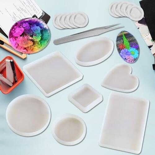 18pcs/Set Epoxy Resin Molds For DIY Silicone Coasters Making Mold Set Crafts Pendant Mold Epoxy Home Table Decor Resin Molds