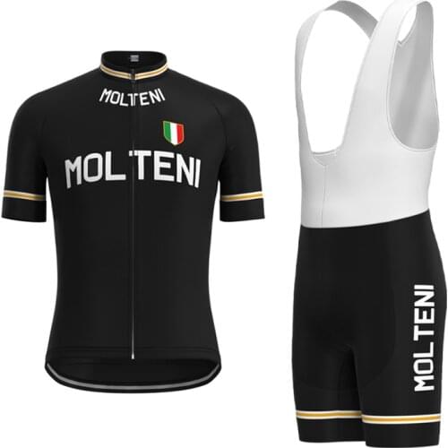 1974 Competition MOLTENI Team Retro Man Black Cycling Jersey Short sleeve set Triathlon Biker Jersey maillot ciclismo hombre