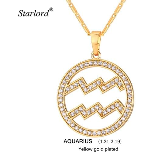2017 Zodiac Charms AQUARIUS Pendant Necklace Simple Women/Men Jewelry Gift Rhinestone Gold/Silver Color Necklace For Men P2501