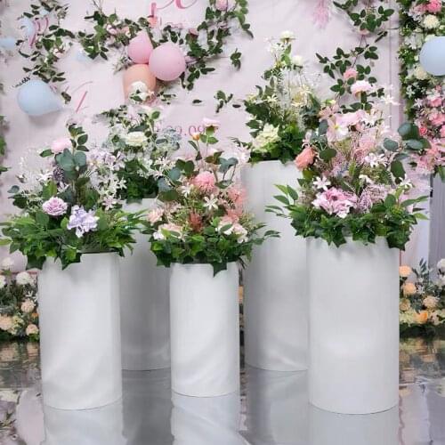 5pcs/set)Wholesale mental Floor Pedestal Wedding Plinths White Metal Stand Flower Stand Stage Pedestal senyu1718