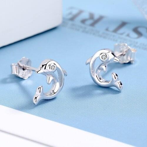 925 Sterling Silver Crystal Earrings Minimalist Female Small Dolphin Earrings For Women Vintage Wedding Jewelry Stud Earrings