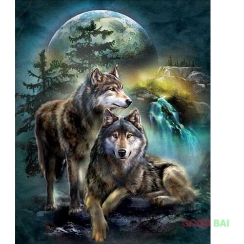 Diamond Painting Cross Stitch Kits Moon Wolf 5D Diamond Embroidery Animal Mosaic Home Decor DIY Diamond Art