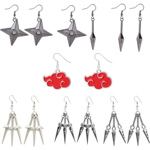 Anime Cosplay Jewelry Akatsuki Organization Enamel Red Cloud Pendant Drop Earring Kunai Shuriken Weapon Dangle Earing Women Girl