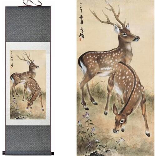 Free shipping sika deer painting traditional Chinese Art Painting Home Office Decoration Chinese painting deer painging