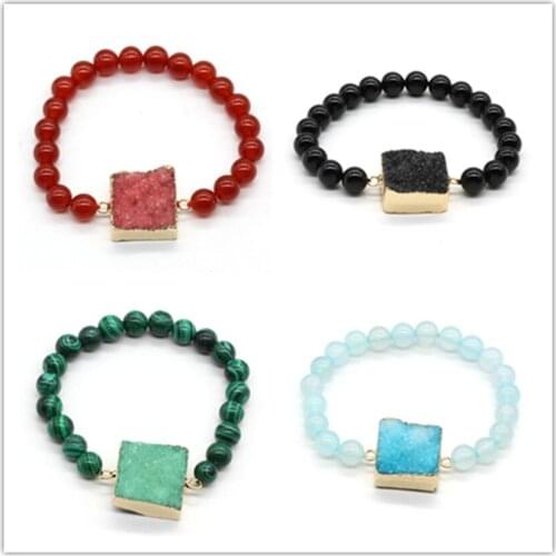 Trendy-beads Ethnic Style Gold Color Irregular Shape Square Crystal Dyed Many Colors Connect 8 mm Round Beads Bracelet