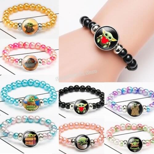 Bracelet Star Wars Mandalorian Yoda Baby Crystal Bracelets Beaded Elastic Children Bracelet New Bangle Gold Jewelry Accessories