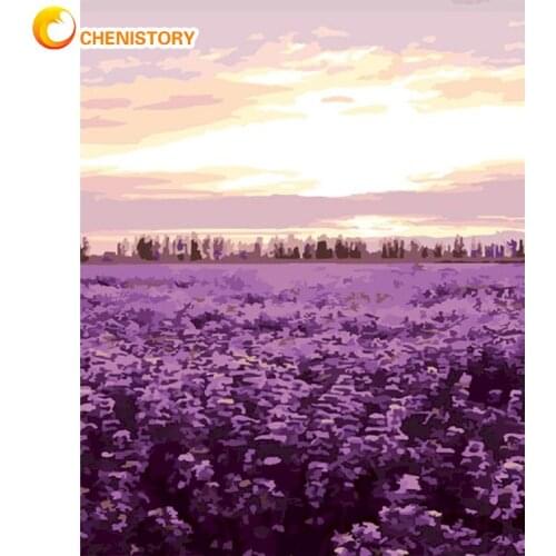 CHENISTORY Purple Flower Field Painting By Numbers For Adults Children Handmade Unique Gift 40x50 Framed On Canvas Home Crafts