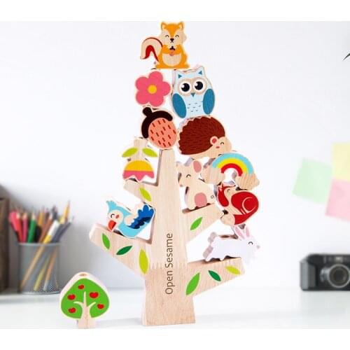Children Animal Balance Wooden Jenga Blocks Toys Montessori Stacking Threading Games Early Educational Fine Motor Training Toys