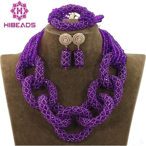 Purple African Wedding Crystal Pendant Necklace Set African Nigerian Costume Jewelry Set for Women Free Shipping WD867