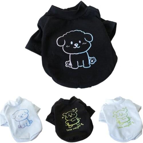 Pet T-shirt Cartoon Print Photography Prop Polyester Two-legged Dog Fluorescent T-shirt for Summer Dogs Clothes Accessories