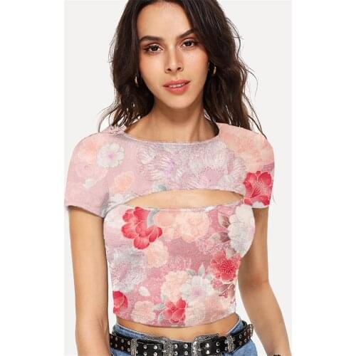 Somepet Flower T shirt Women Painting Shirt Print Art Navel Bare Colorful Tshirt Printed Womens Clothing Summer Fashion Style