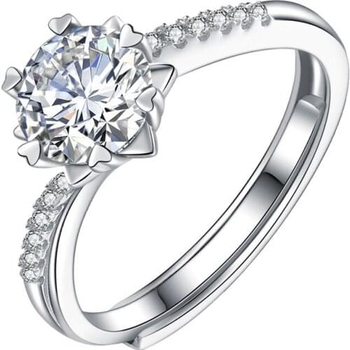 S925 Silver D Color Moissanite Ring Womens Single Row Micro-Inlaid Snowflake Opening