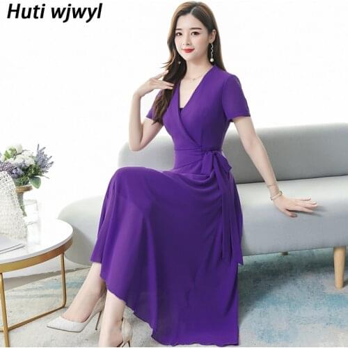 Summer 8 Colors Beach Chiffon Midi Dresses 2021 Women Boho Vintage Solid 3XL Plus Size Sundress Elegant Bodycon Party Vestidos