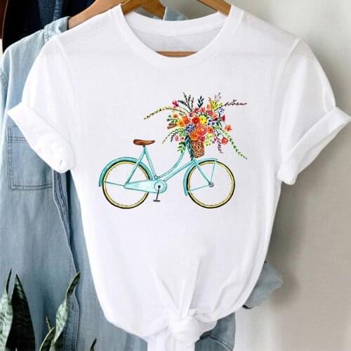 Summer Women Clothing Harajuku Female T-shirt Bike Sunflower Printed White Short Sleeve Casual Ladies Tee Tops Plus Size XXXL