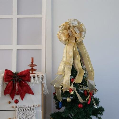 Christmas Tree Top Bow Hot Christmas Tree Large Bow Large Christmas Tree Decorative Bow New Style Fashion Snow Printed