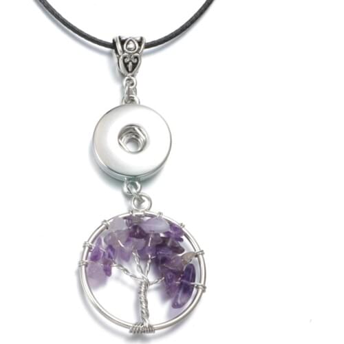 DZ1724b Fashion Natural stone beads Leather Necklaces Mini Crystal Tree of Life Pendant Necklace For Snap Button Jewelry