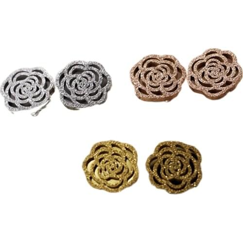 Fashion Camelia Gold Color / White Gold Color / Rose Gold Color Titanium Steel Stud Earrings Free Shipping
