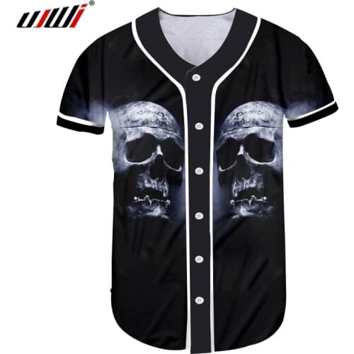 UJWI Mens Hip Hop Baseball Shirt Mysterious Smoke Skulls 3D Printed Personality Punk Rock Man Tshirt Large Size 6XL