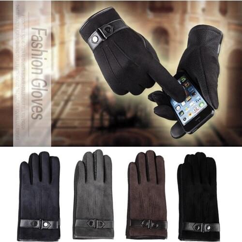 Men Women Winter Warm Suede Leather Fleece Lined Touch Screen Driving Gloves