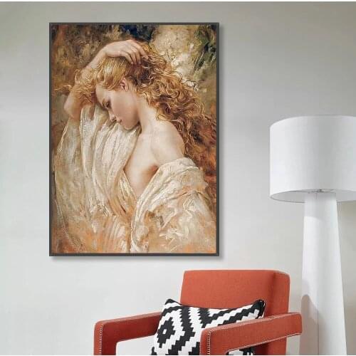 Nordic Morden Sexy Woman Wall Art Canvas Painting Blonde Girl Portrait Art Poster Print Wall Art Picture For Living Room Decor