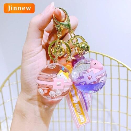 Liquid Keychain New Cute Sofa Doll Keychain Charm Floating Pearl Elf Ball Into Oil Key Supporting Role Friend Gift Keychain