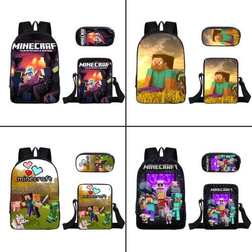 New My World Primary School Schoolbag Cute Cartoon Polyester Single-Layer Pencil Case Small Satchel Three-Piece School Backpack