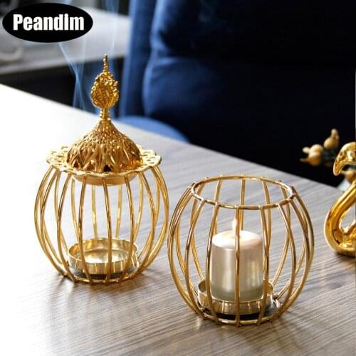 PEANDIM Creative Middle East Arab Gold Metal Incense Burner European Table Top Incense Burner Decoration Buddha Home Decoration