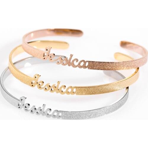 Personalized Stainless steel frosted and gilded Name Bangle ,Family Lover Nameplate Faith Letter Bangles & Bracelet Adjusted
