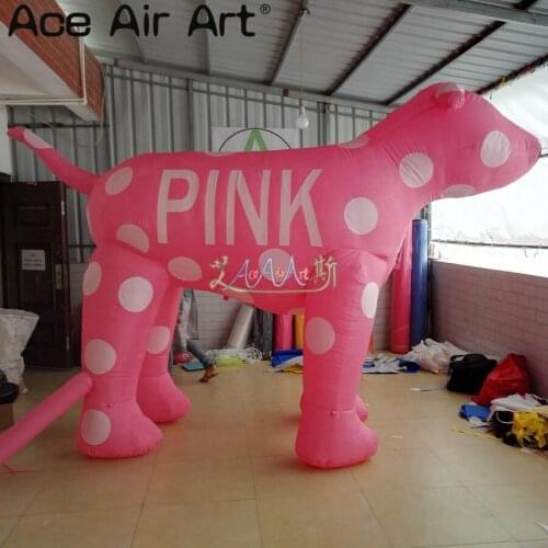 Popular fasional pink inflatable standing cartoon dog with white dots mascot for advertising/events decoration