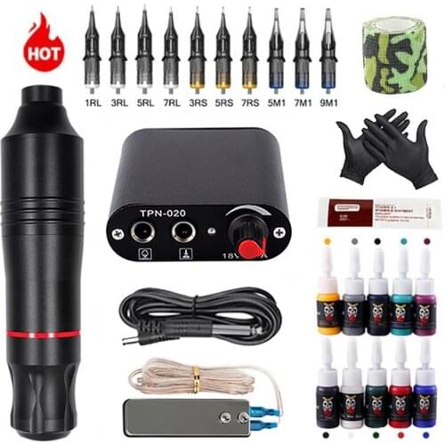 Professional Tattoo Machine Kit Complete Rotary Tattoo Machine Set Permanent Makeup Pen Cartridge Needle For Beginners Artist