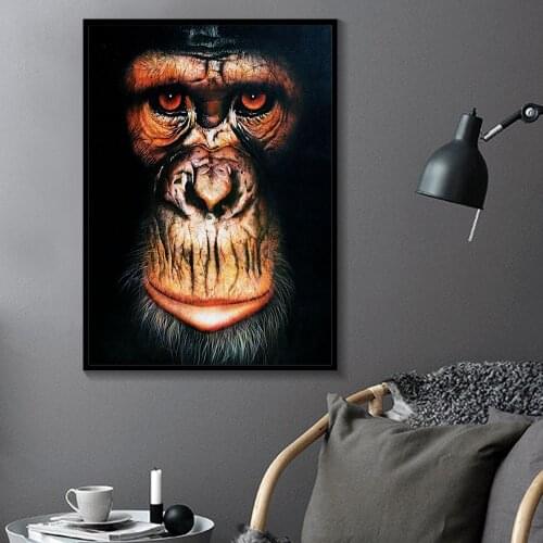 Nordic Black and White Ape Jungle Animal Gorilla Poster and Print Wall Wate rcolor Giclee Canvas Painting Fine Art Print Home