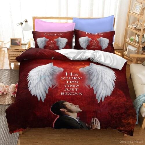 TV Series Lucifer Bedding Set Queen King Size Comforter Cover with Pillowcase Set Duvet Cover Set Home Textile Bedclothes Gift