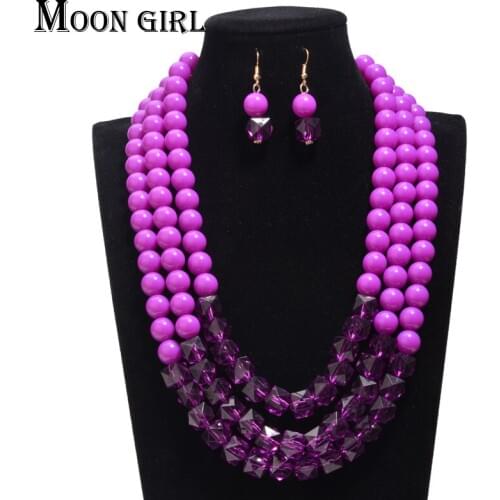 3 Color African beads Jewelry Set fashion Hand making Wedding long jewellery statement choker Necklace and earrings set women