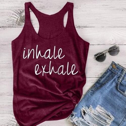 Women Fashion Undershirt Singlet Sleeveless Tumblr Casual Funny Garment Top Inhale Exhale Fitness Yoga Cute Workout Tanks Funny