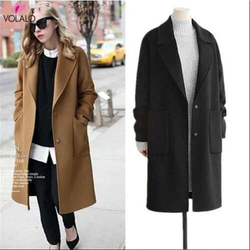 Women Woolen Coats Female Winter Jackets Elegant Wool Blends Coat Ladies Plus Size Purple Windbreaker Outwear 2019 New